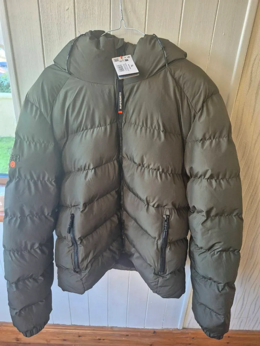 Superdry Khaki Green Mens Sports Puffer Jacket - Image 3