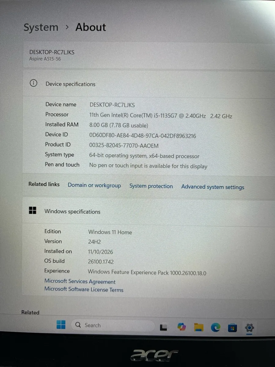 Acer laptop i5 pro 8/256 Windows 11 - Image 4