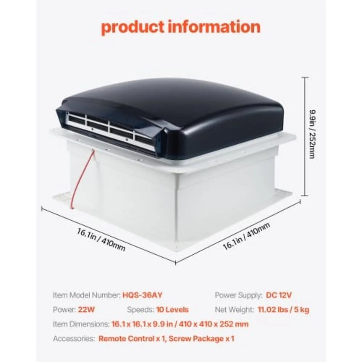 RV Vent Fan, 14 inch RV Roof Vent Fan 12V, Powerfu - Image 4