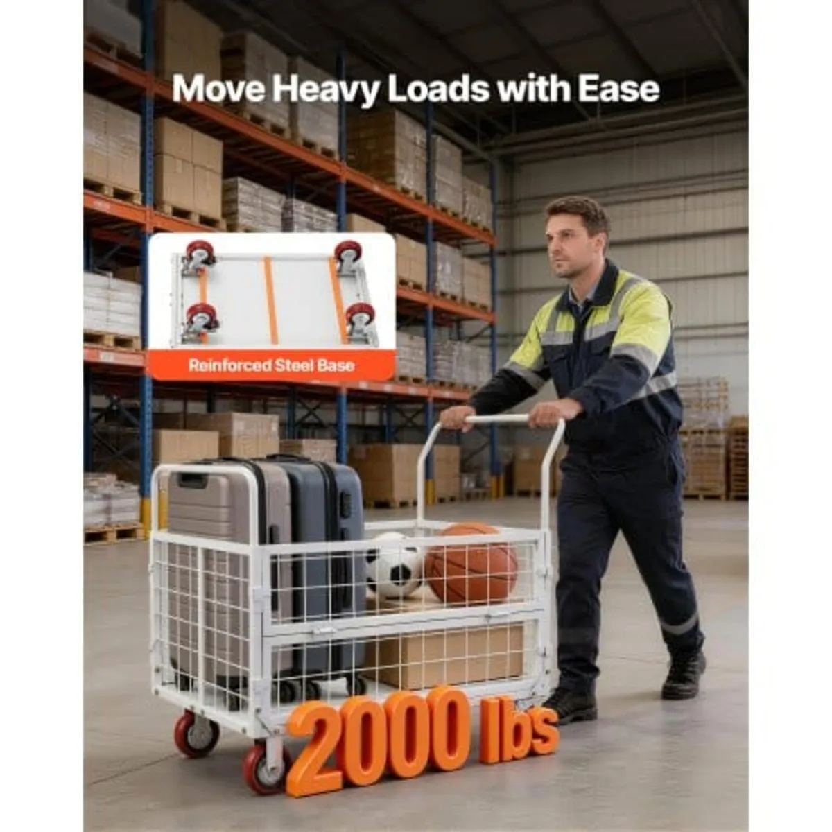 Platform Truck Cart with Cage, 2000 lbs Capacity, - Image 3