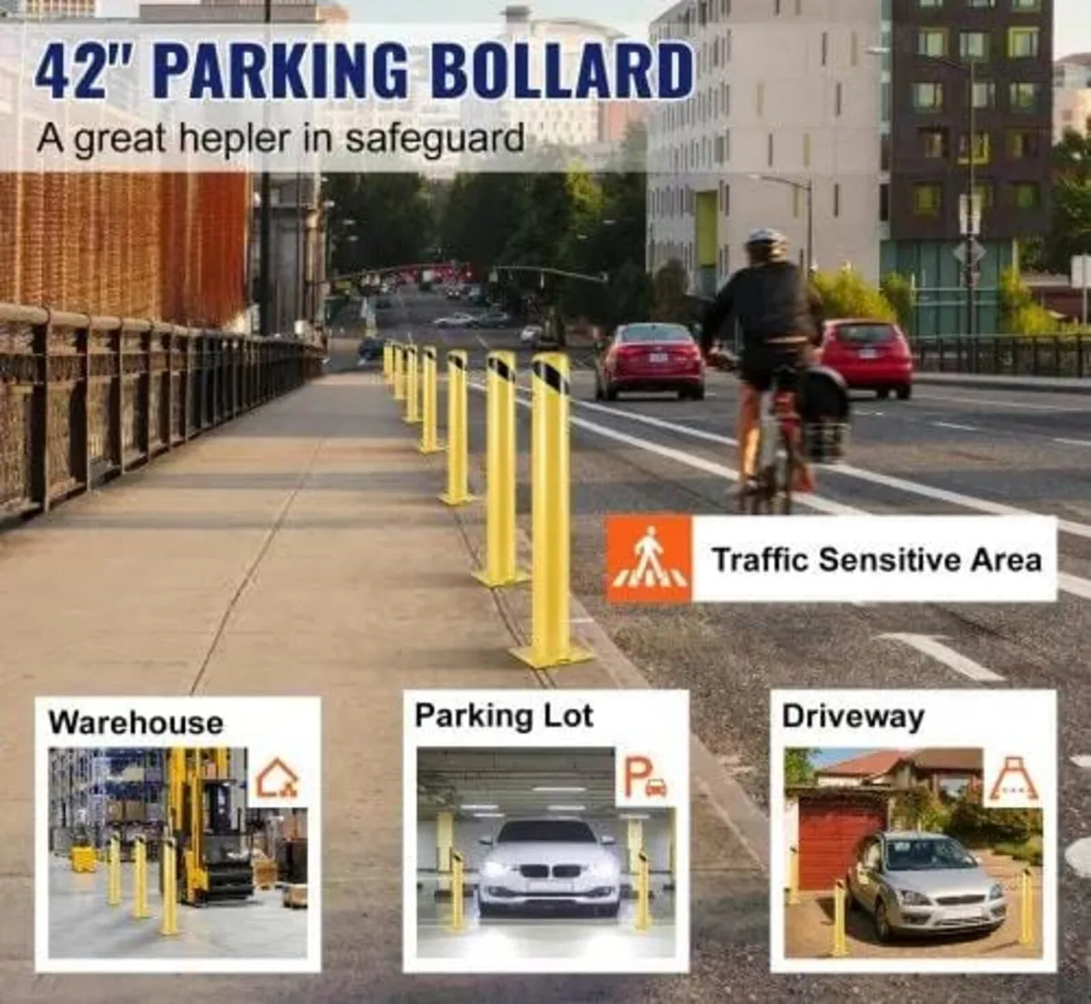 Safety Bollard, 42 Inch Height Bollard Post, 4.5 I - Image 2
