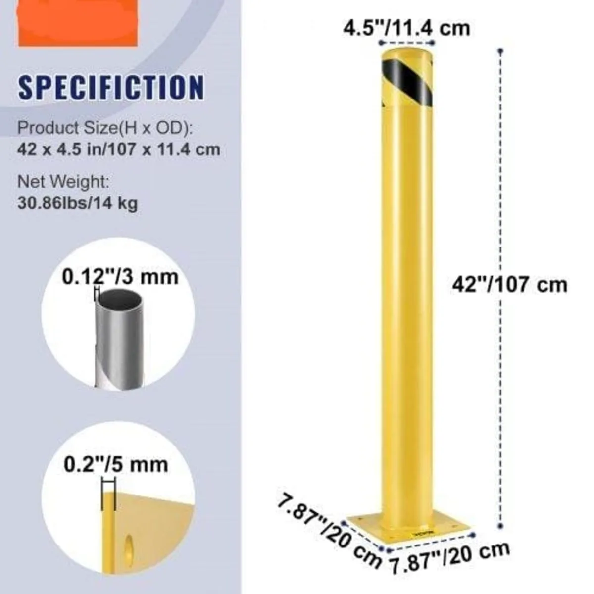 Safety Bollard, 42 Inch Height Bollard Post, 4.5 I - Image 4
