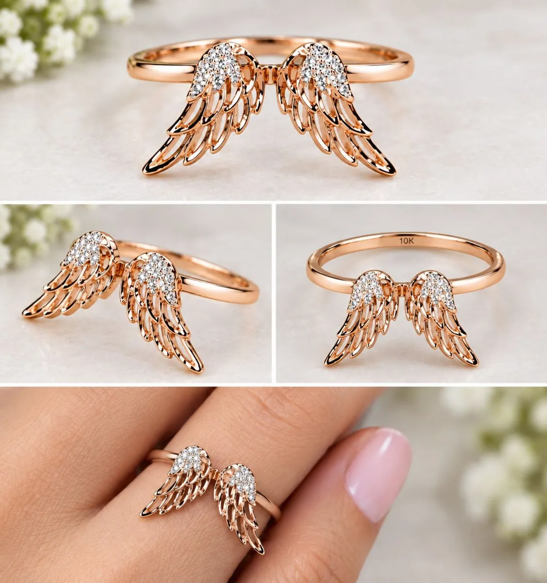 Angel Wing Diamond Ring in 10K Rose Gold 05 ct - Image 1
