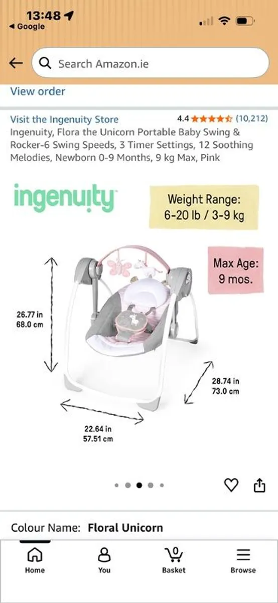 Ingenuity portable baby swing - pink - Image 2