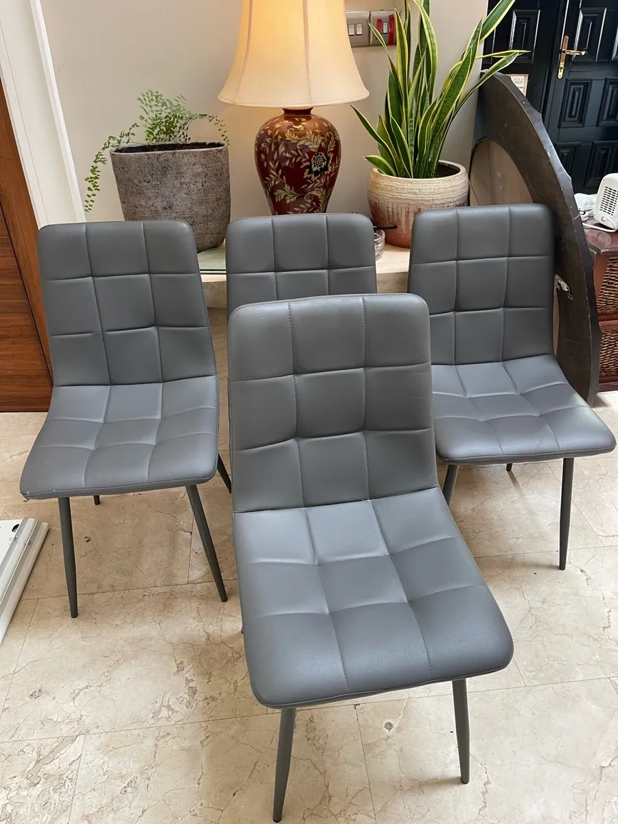 4 x Beautiful Grey Leather Kitchen Dining Chairs - Image 1
