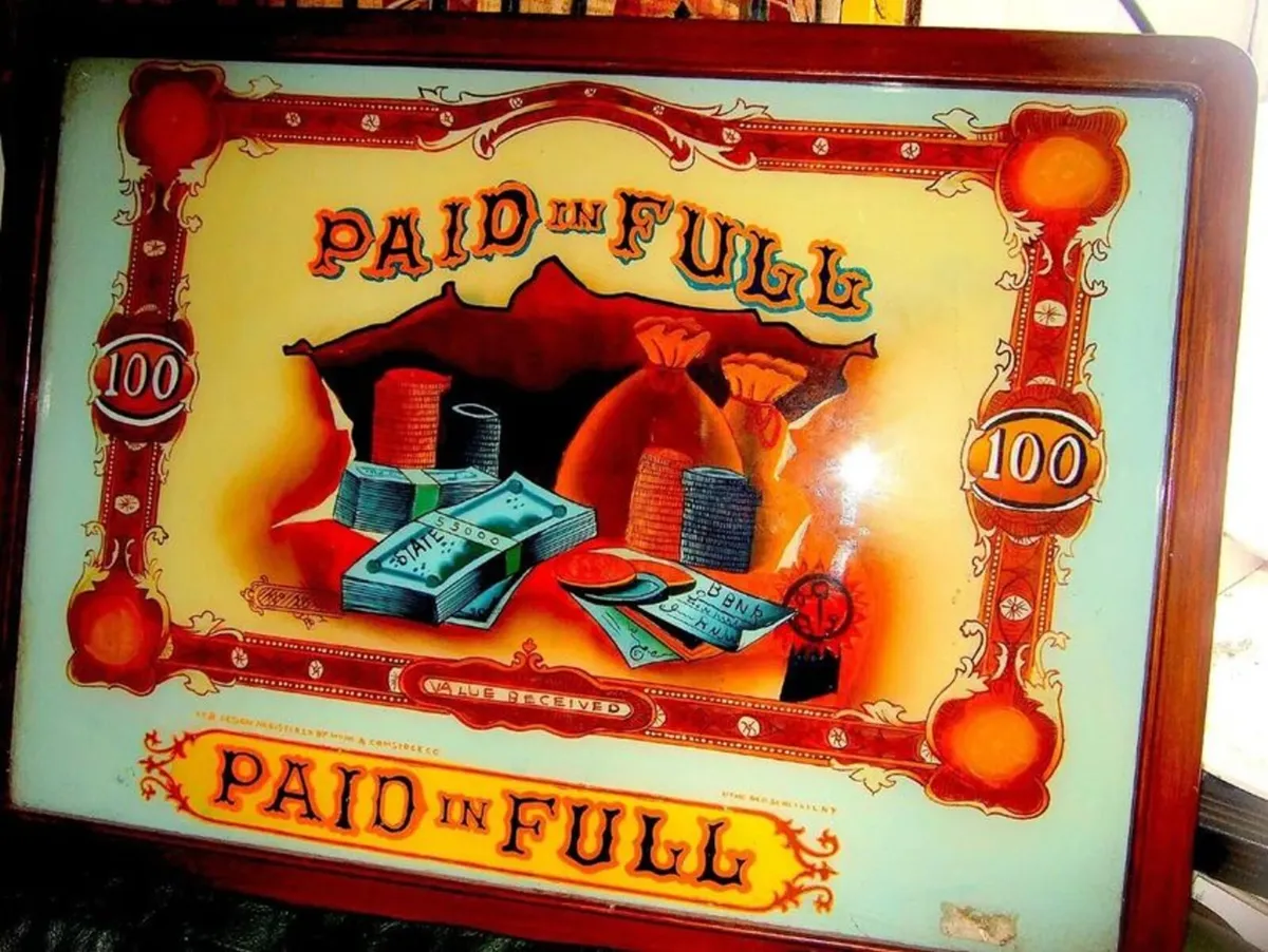 Vintage "Paid In Full" Reverse Glass Painting - Image 1