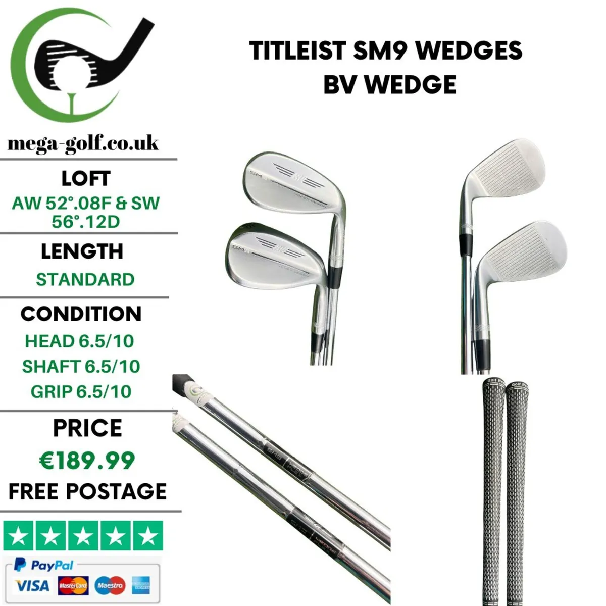 Titleist SM9 Wedges Aw 52°.08F & Sw 56°.12D - Image 1