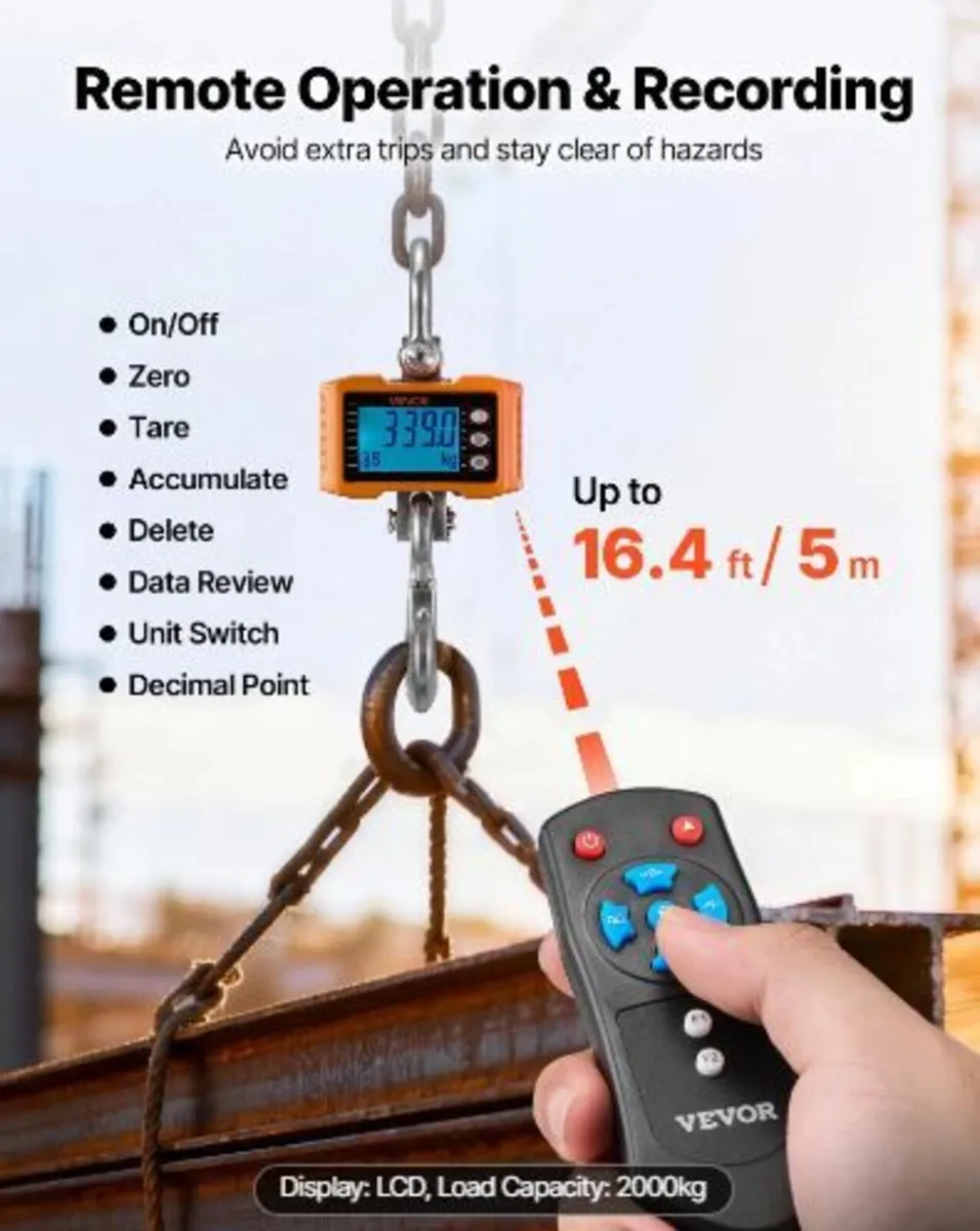 Digital Crane Scale, 4400 lbs/2000 kg Max Capacity - Image 1