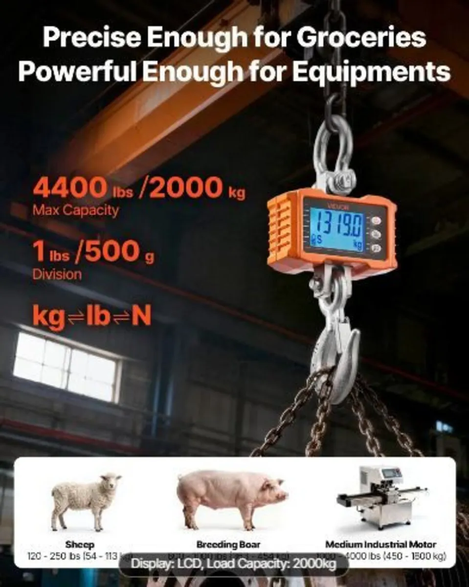 Digital Crane Scale, 4400 lbs/2000 kg Max Capacity - Image 2