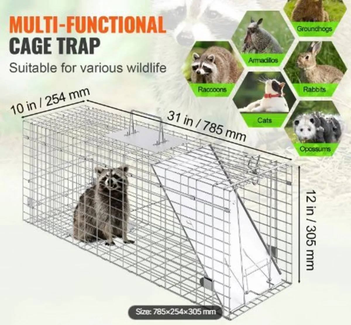 Live Animal Cage Trap, 79 x 25 x 30.5 cm - Image 2