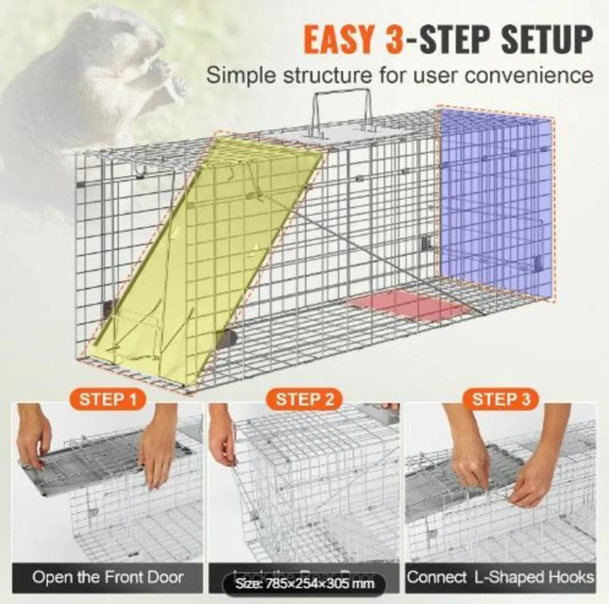 Live Animal Cage Trap, 79 x 25 x 30.5 cm - Image 4
