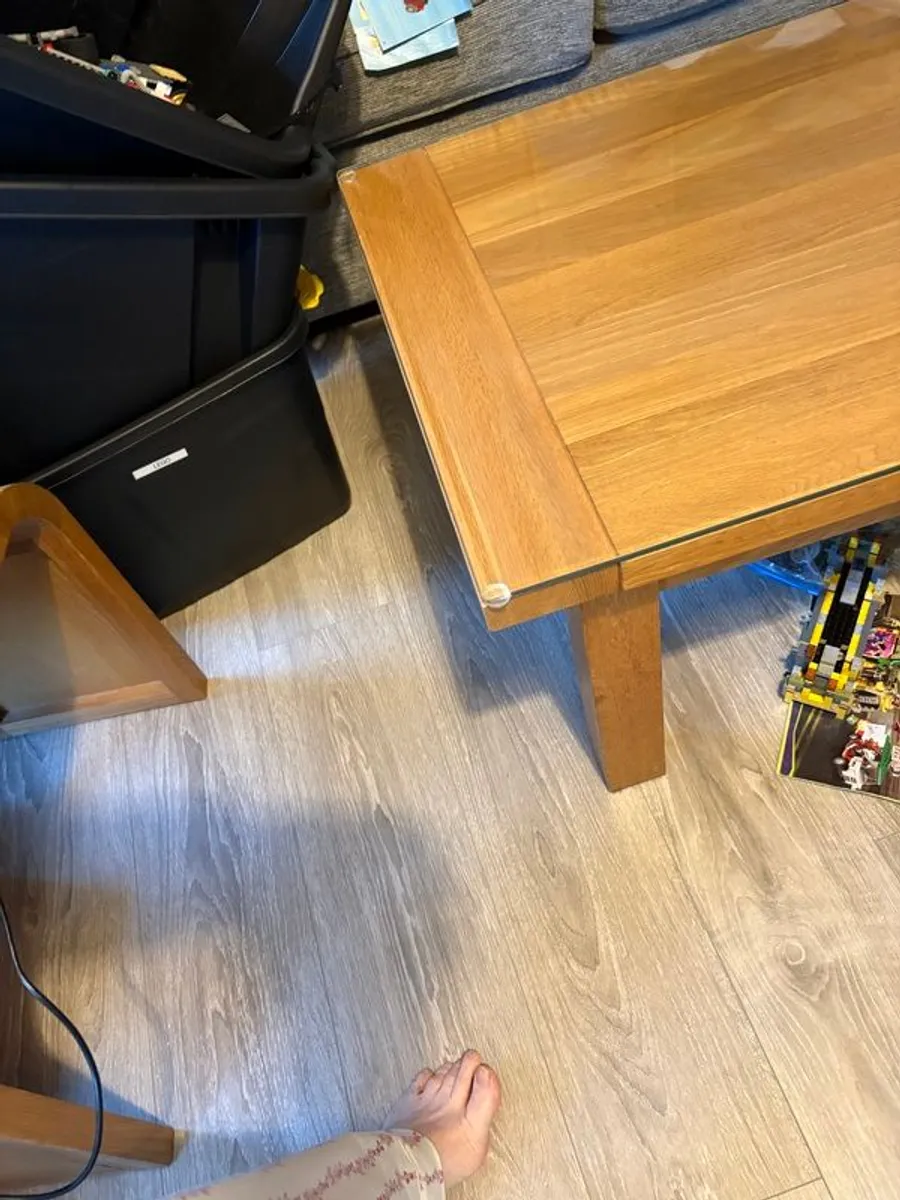 Solid Oak coffee table with toughened glass top - Image 2