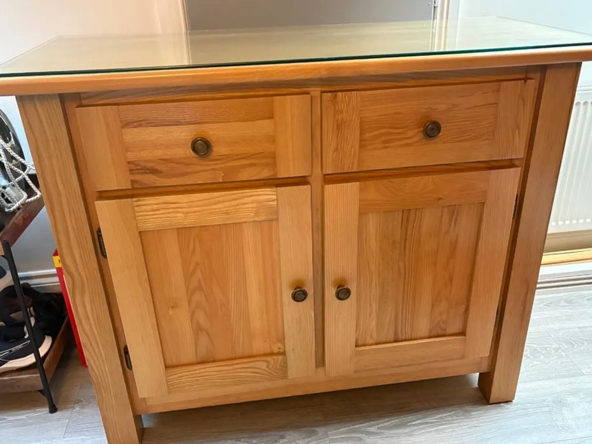 Solid Ash sideboard with toughened glass top - Image 1
