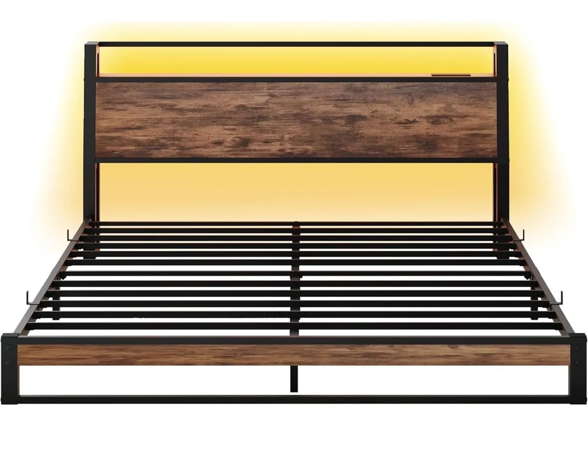 King Size Bed Frame with Ergonomic Storage Headboa - Image 2