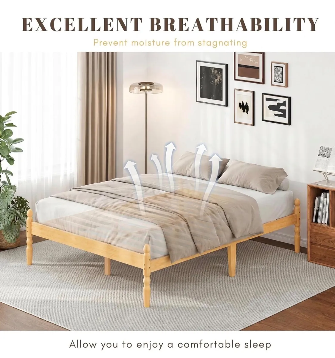 King Bed Frame 14-inch Natural Bamboo Wood Platfor - Image 2