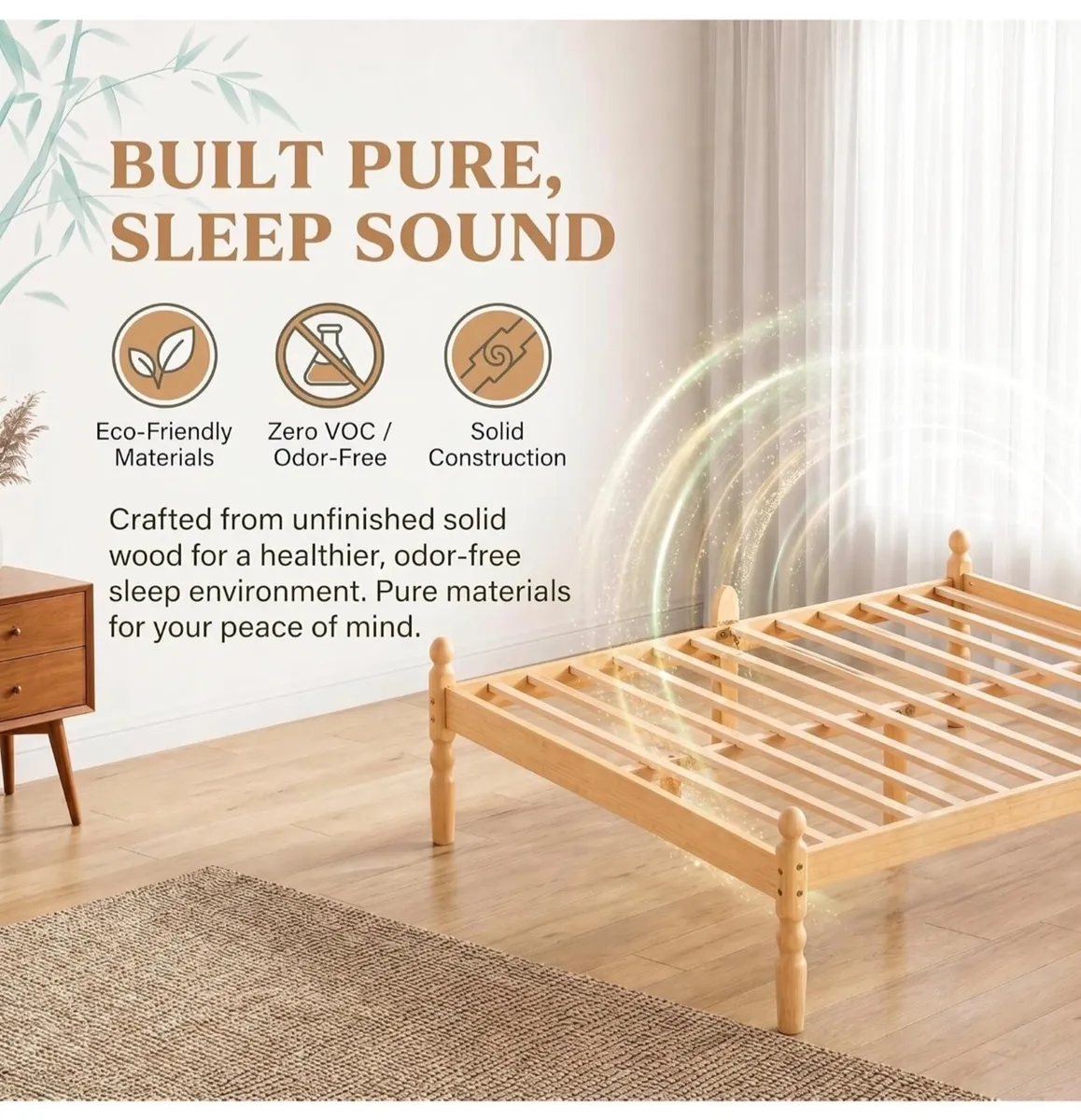 King Bed Frame 14-inch Natural Bamboo Wood Platfor - Image 4