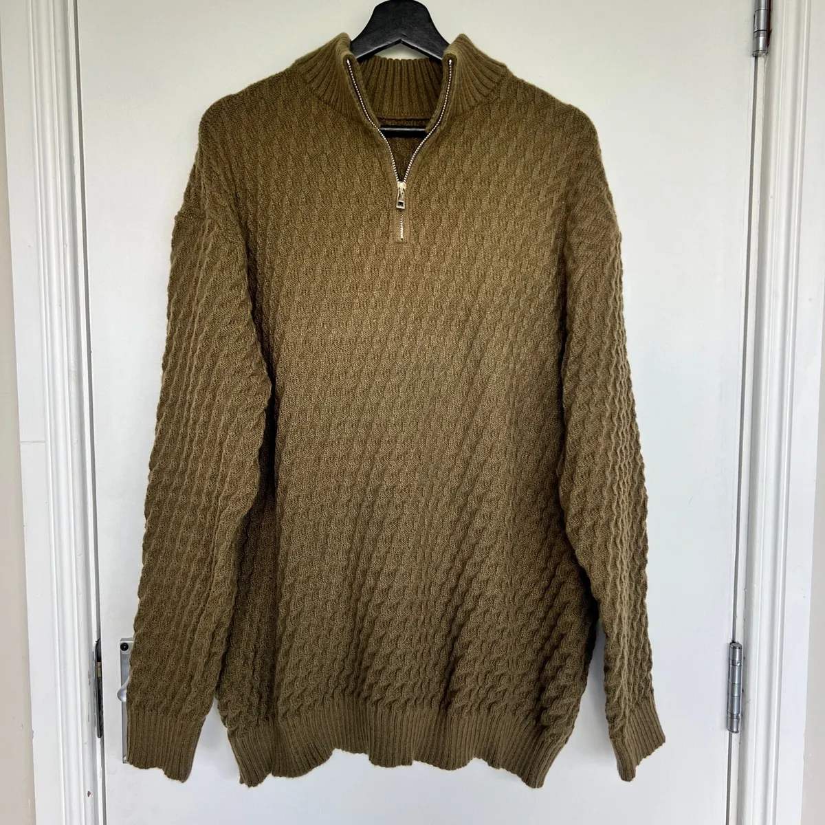 NEW Men’s 4XL Khaki Textured Quarter Zip Jumper - Image 1