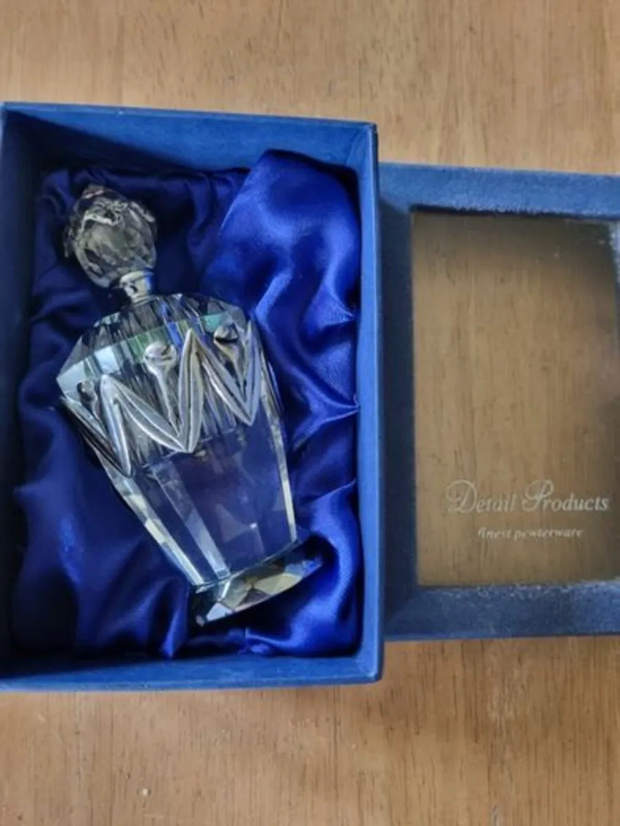 Glass Perfume Bottle With Pewter Decorations - Image 1