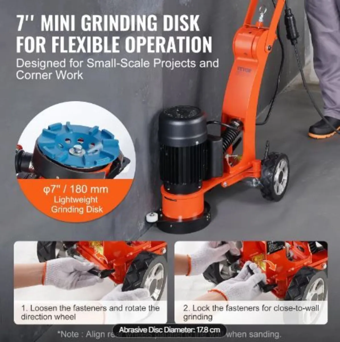 Concrete Floor Grinder 7"/17.8 cm Walk-Behind Pol - Image 1