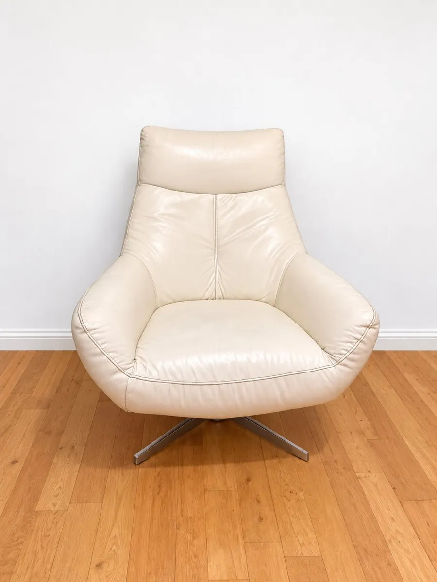 Comfortable Cream Leather Swivel Lounge Chair - Image 1