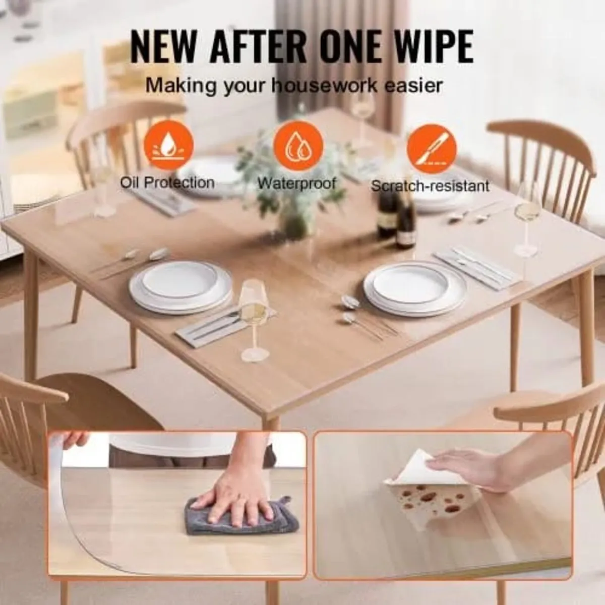 Plastic Table Cover, 48 x 48 Inch 1.5 mm Thick Cle - Image 2