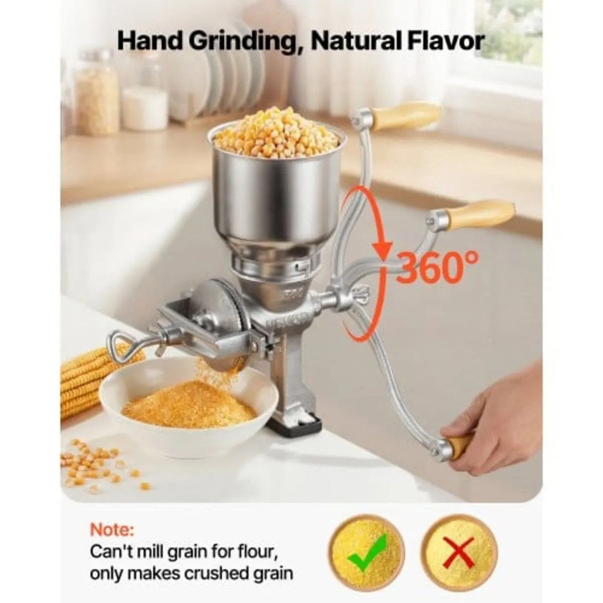 Manual Grain Mill with High Hopper, Hand-Crank Cor - Image 2