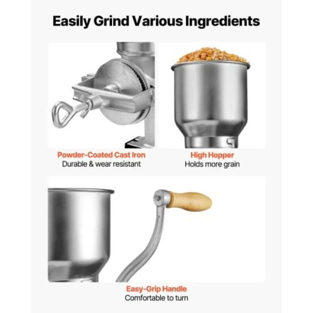 Manual Grain Mill with High Hopper, Hand-Crank Cor - Image 4