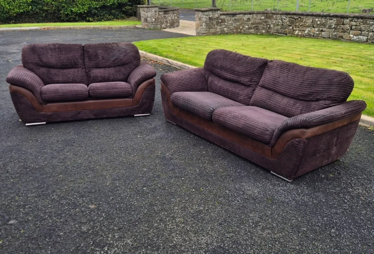 Brown Corduroy 3 + 2 Seater Couches - Image 1