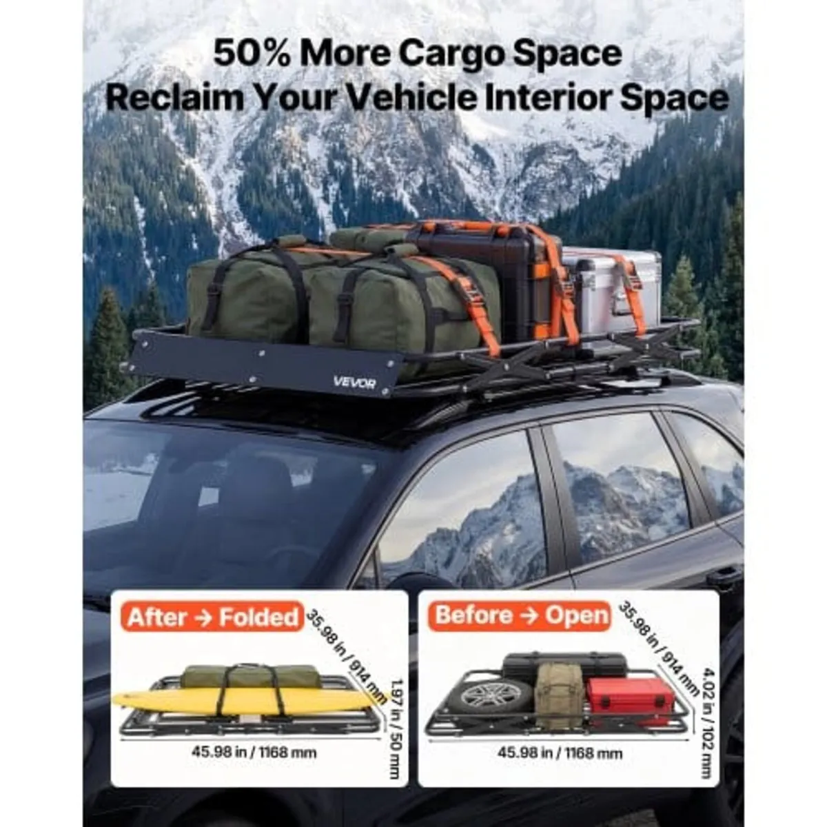 Roof Rack Cargo Basket, 1168 x 914 x 102 mm, Heavy - Image 3