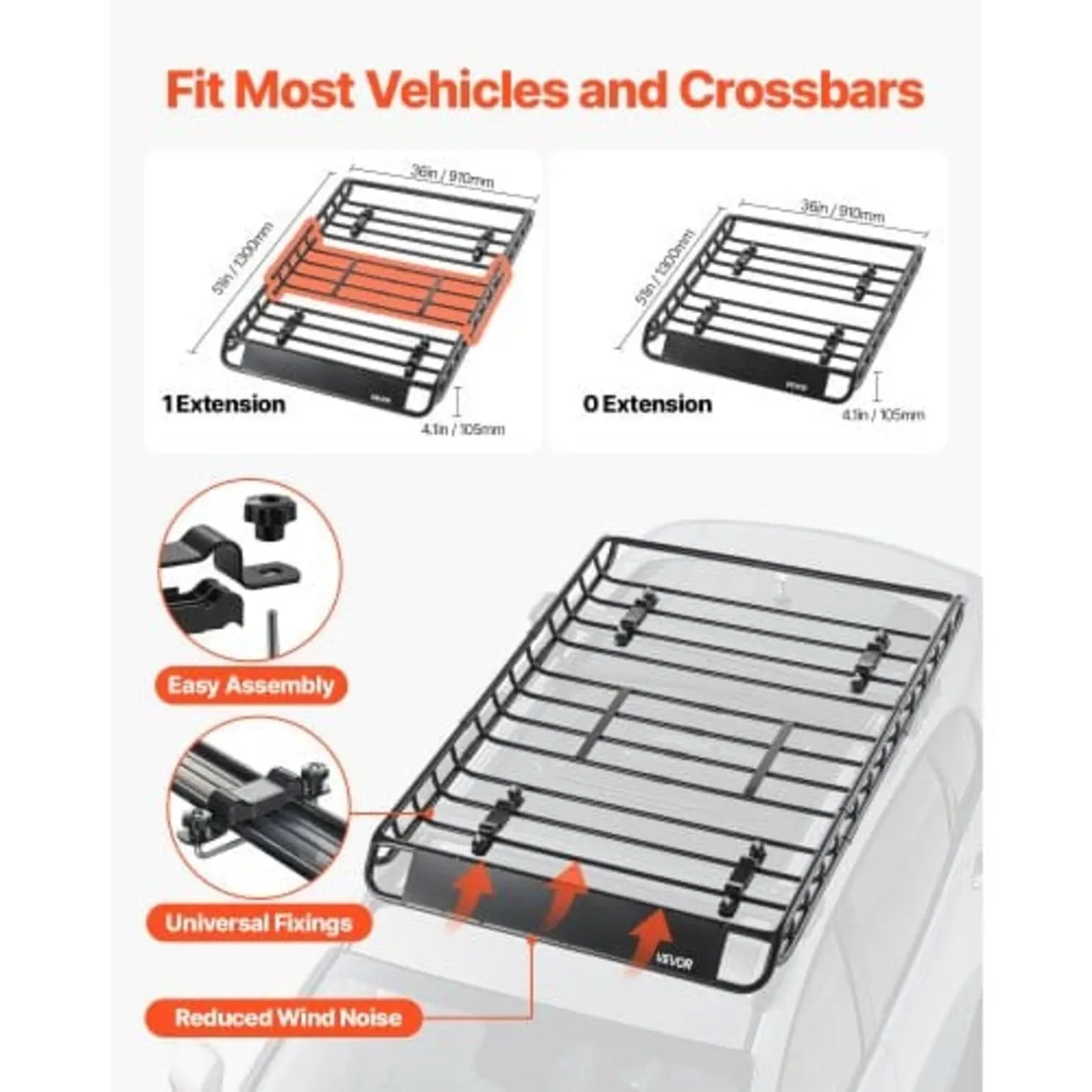 Roof Rack Cargo Basket, 1626 x 990 x 102 mm, Heavy - Image 2