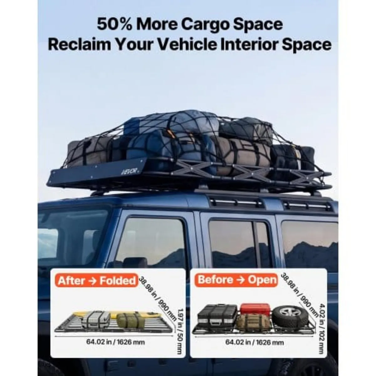 Roof Rack Cargo Basket, 1295 x 914 x 102 mm, Heavy - Image 2