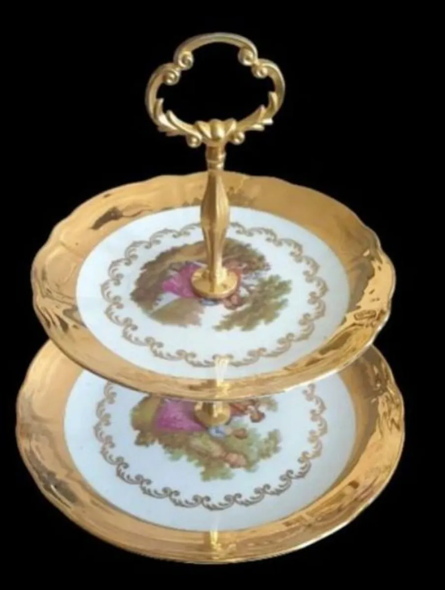 Vintage Wunsiedel Bavaria 24k Gold 2-T Cake Stand - Image 2