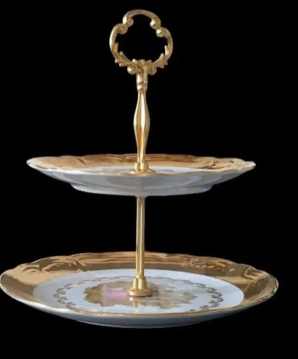 Vintage Wunsiedel Bavaria 24k Gold 2-T Cake Stand - Image 3