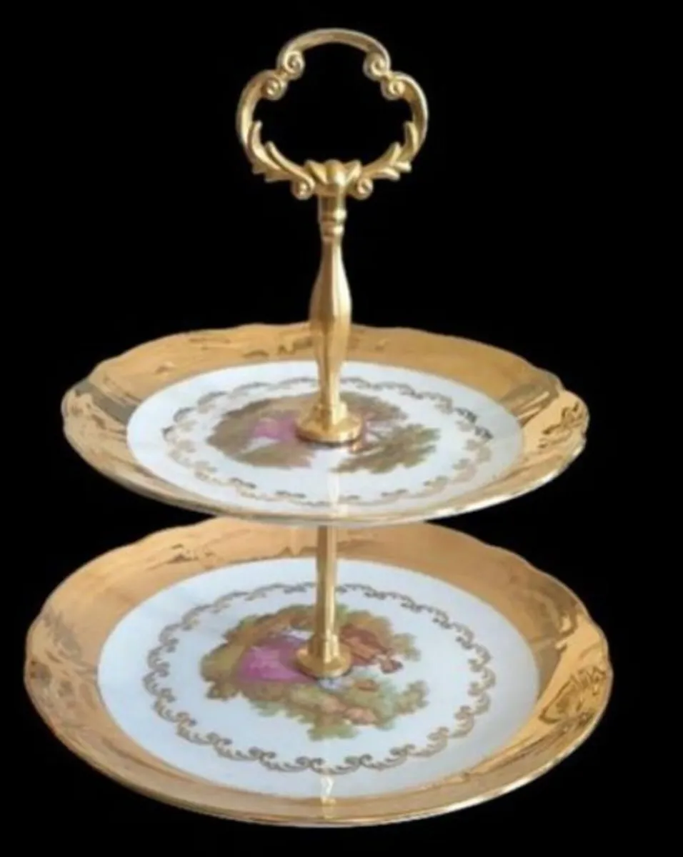 Vintage Wunsiedel Bavaria 24k Gold 2-T Cake Stand - Image 4