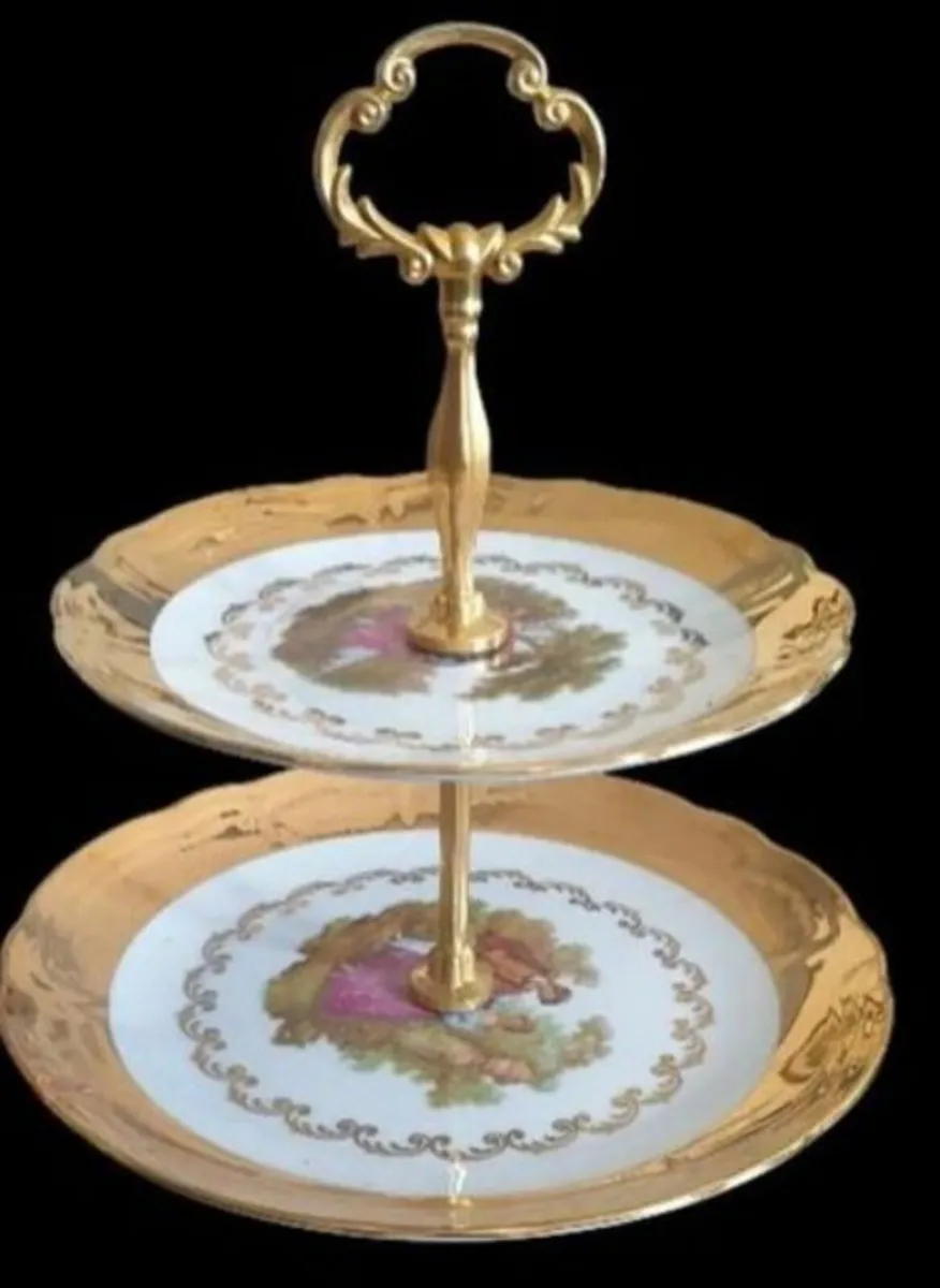 Vintage Wunsiedel Bavaria 24k Gold 2-T Cake Stand - Image 1