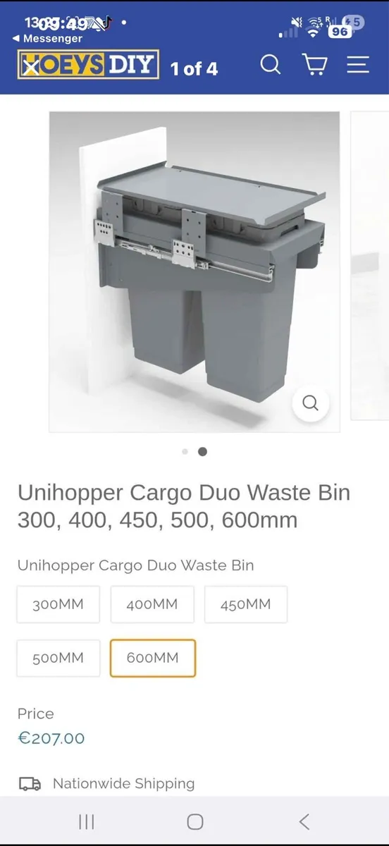Unihopper cargo duo waste bin 600mm 2 x 40l new - Image 1