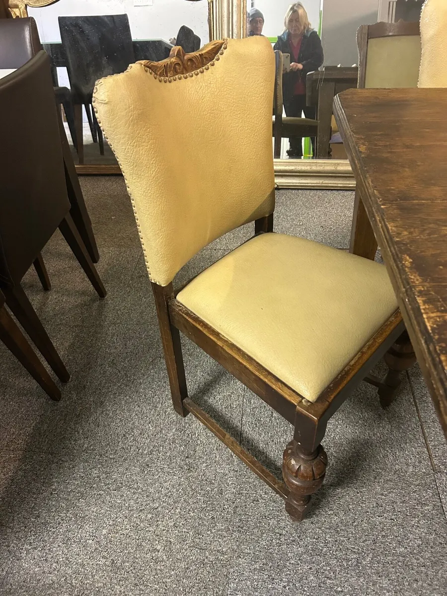 Vintage Solid Oak Dining Table and Chairs for Sale - Image 3
