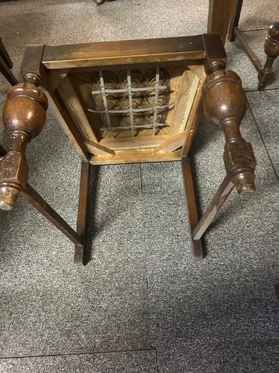 Vintage Solid Oak Dining Table and Chairs for Sale - Image 4