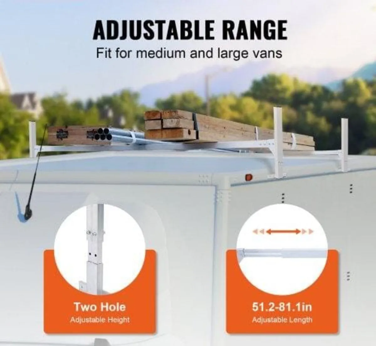 Van Roof Ladder Rack, 2 Bars Aluminum Alloy Roof L - Image 3