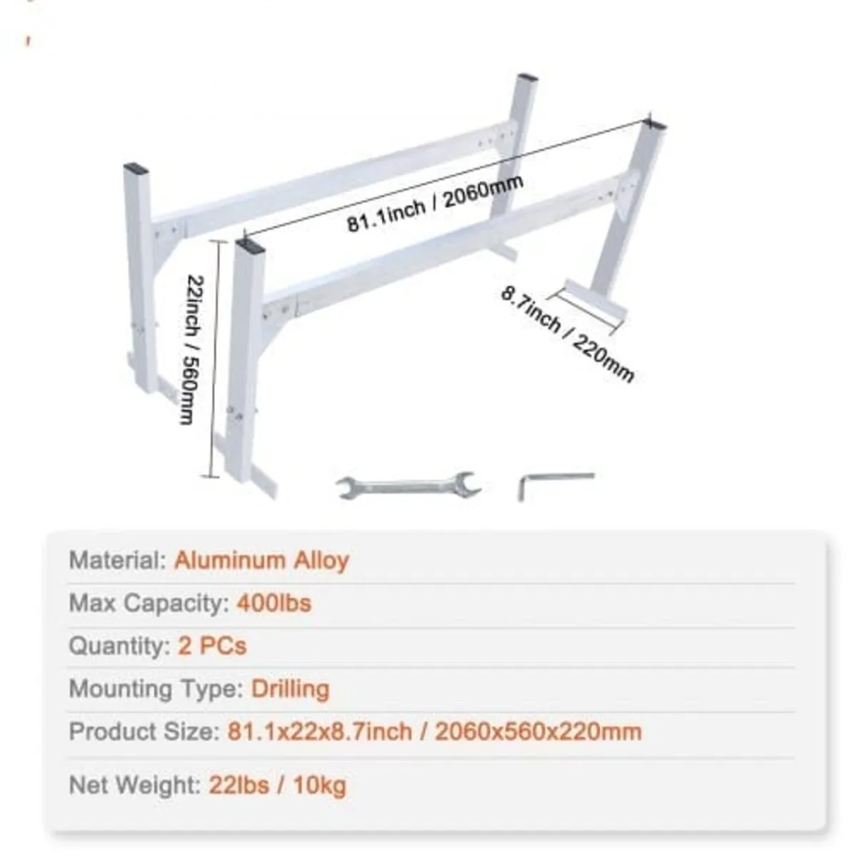 Van Roof Ladder Rack, 2 Bars Aluminum Alloy Roof L - Image 4