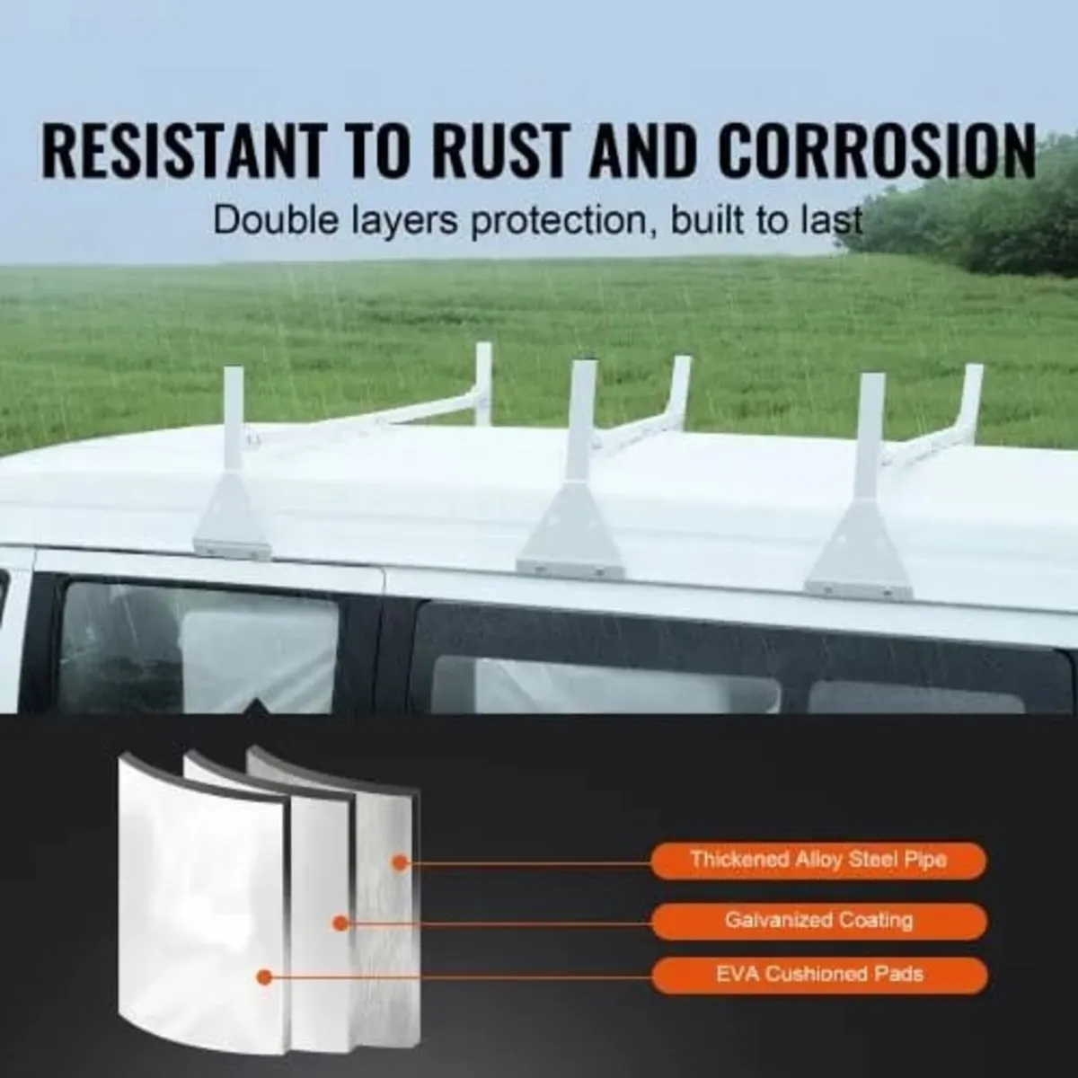 Van Roof Ladder Rack, 3 Bar Alloy Steel Ladder Rac - Image 2
