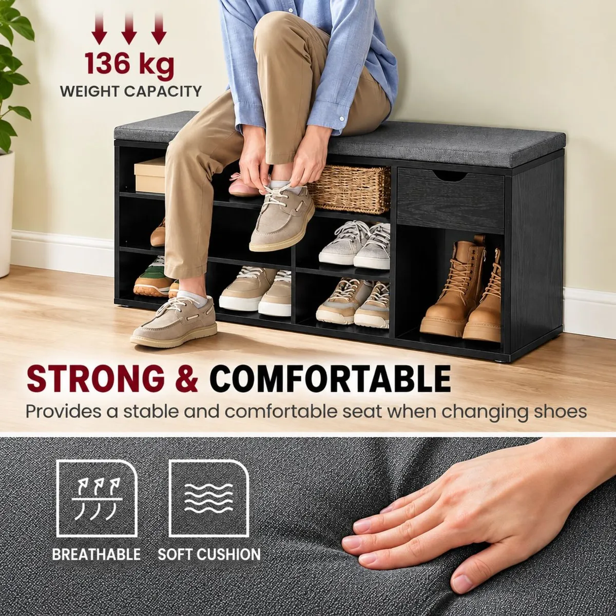 New shoe bench with drawer - FREE POST - Image 4