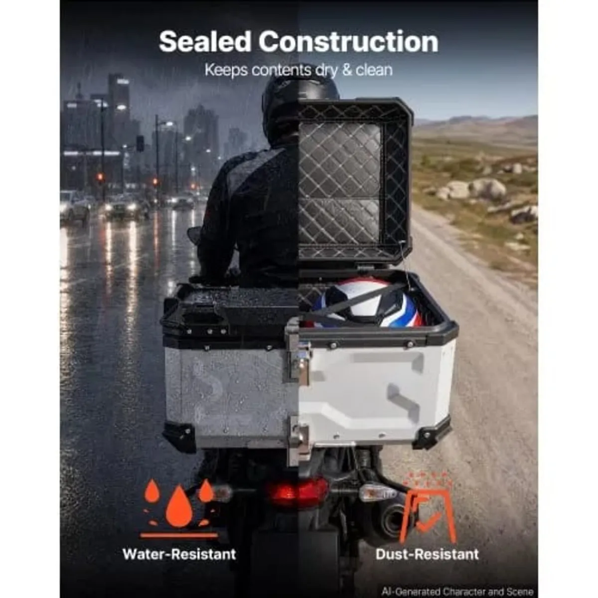 Motorcycle Top Case, 65L Universal Aluminum Hard M - Image 2