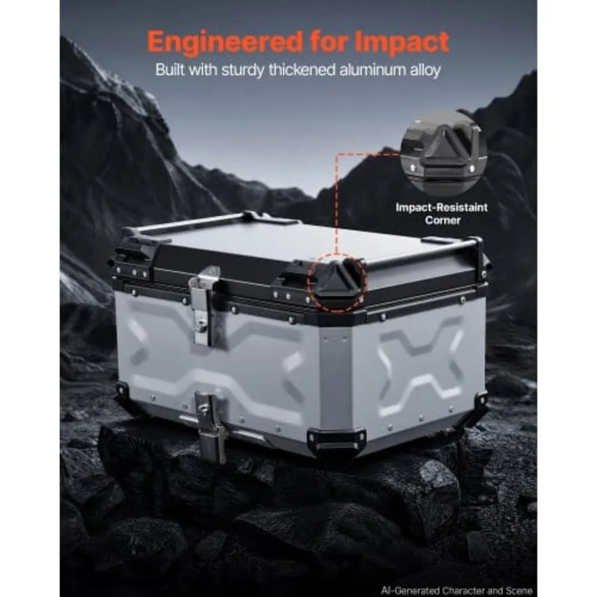 Motorcycle Top Case, 65L Universal Aluminum Hard M - Image 3