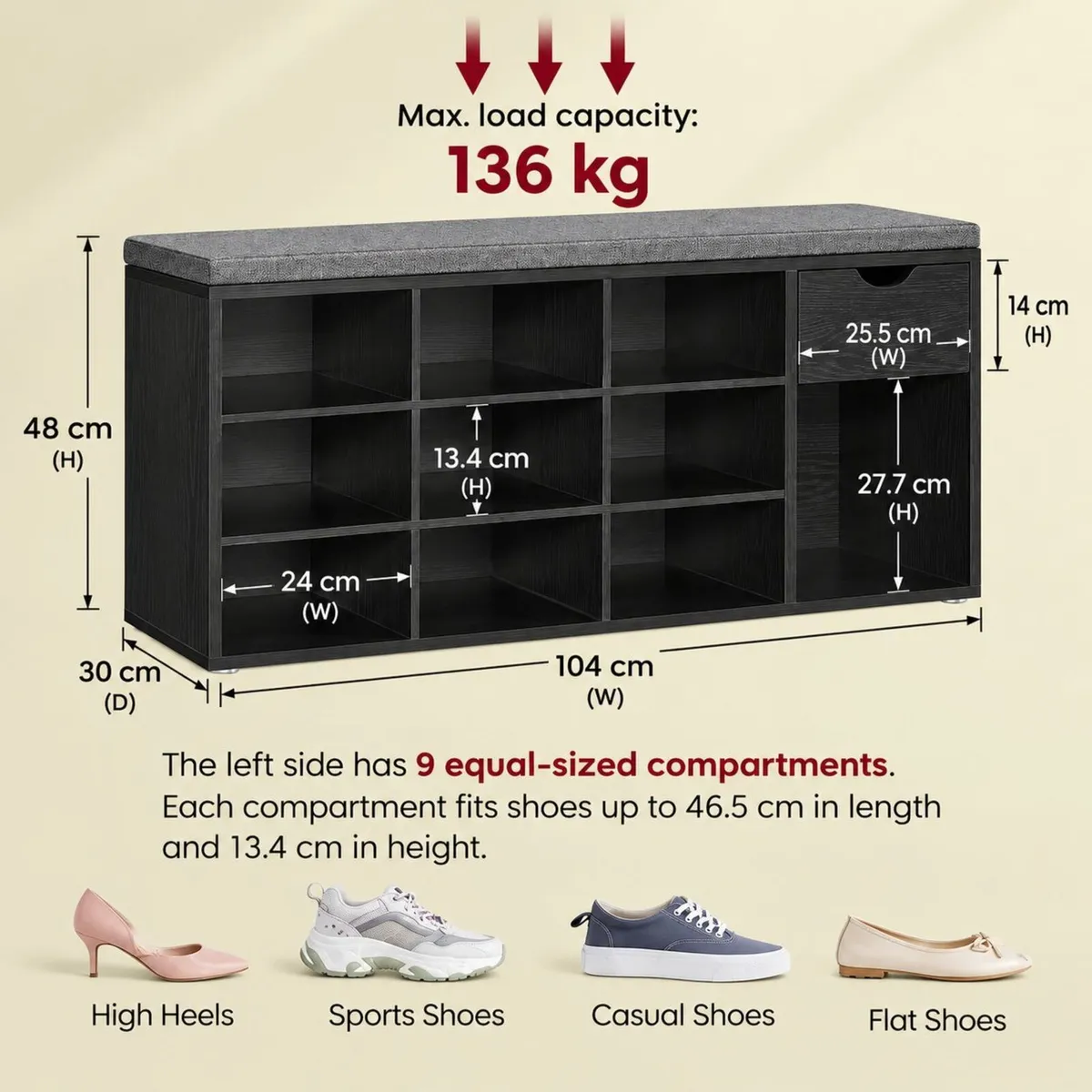 New shoe bench with drawer - FREE POST - Image 2