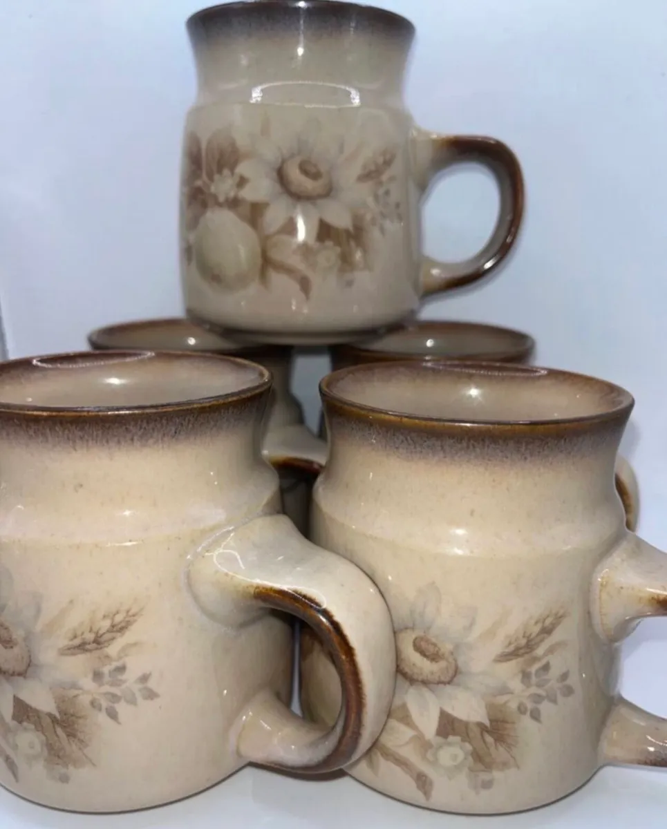 1980s Denby Pottery Mugs set of 5 - Image 1