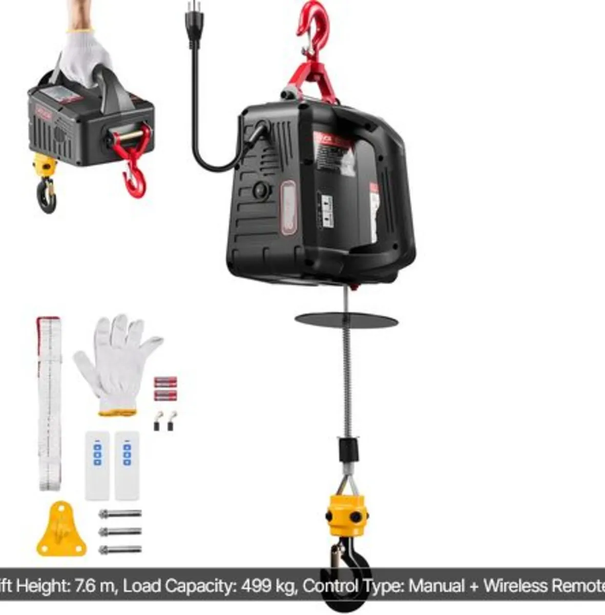 2-in-1 Electric Hoist Winch,500 kg Capacity, 1500W - Image 1