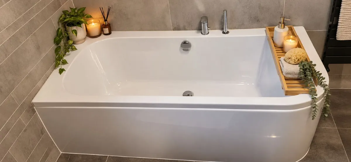 Corner Bathtub w/ Overflow Filler& Handheld Shower