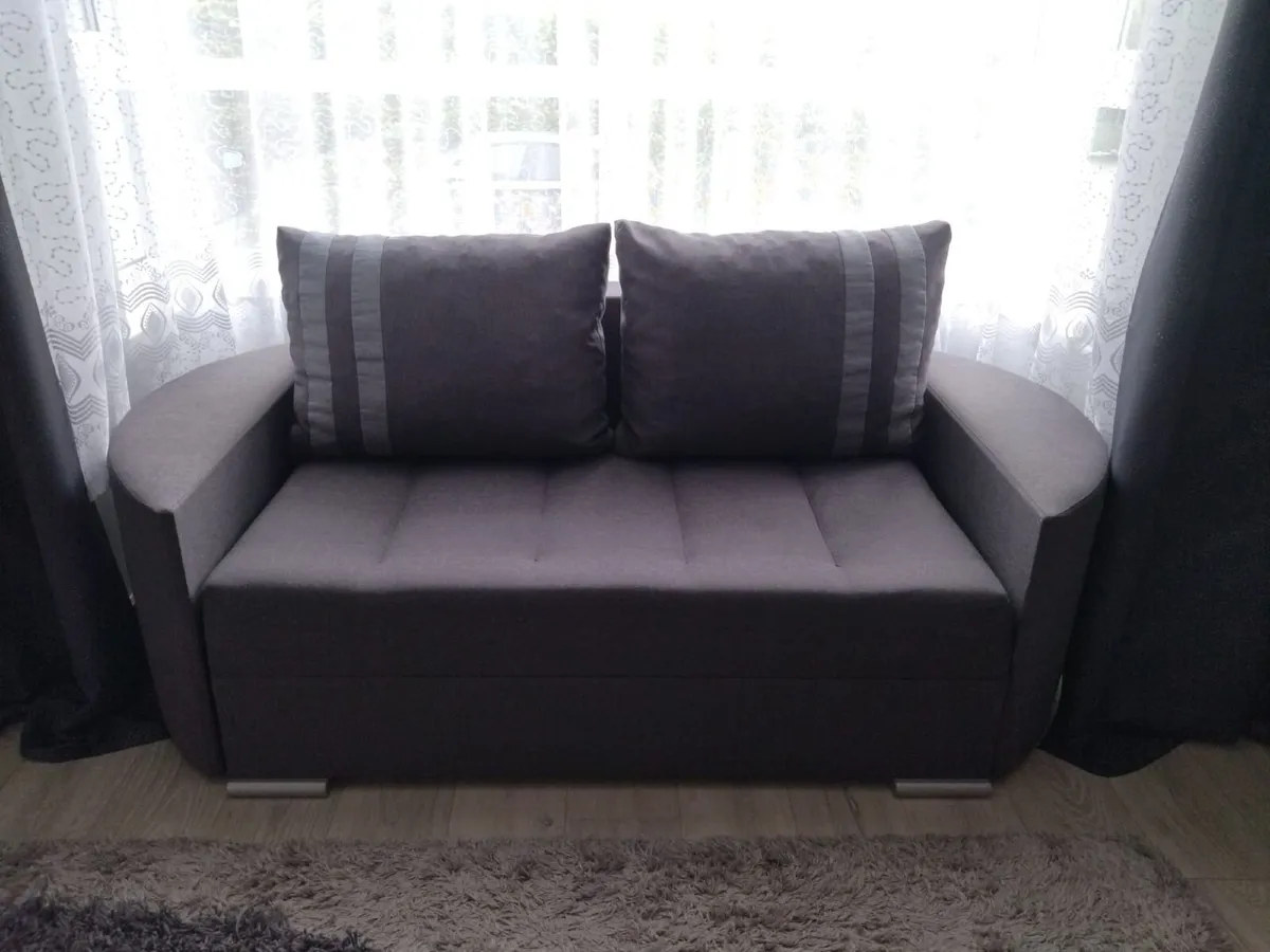 Grey 2-Seater Sofa Cum Bed with Storage - Image 1