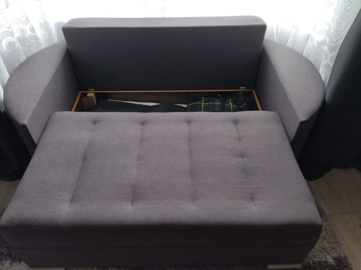 Grey 2-Seater Sofa Cum Bed with Storage - Image 3